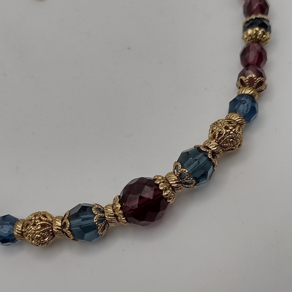 Vintage Style Glass Beaded Necklace Purple Blue and Gold - Picture 4 of 6